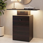 Manroa konsoollaud must sahtlitega 80 cm lai, konsoolkapp pistikupesa ja LED-iga, kitsas esiku laud, k&uuml;ljelaud, kaasaegne diivanilaud esikusse, elutuppa, magamistuppa (pruunikas-must)