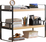 Hggzeg Desk Shelf Organiser, 2-tasandiline puidust laua raamaturiiul, mitmeotstarbeline raamaturiiul, hoiuraam koduks, kontoriks, kooliks (must+puuv&auml;rv)
