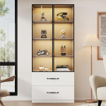 LED vitriinkapp 60 x 40 x 160 cm, raamaturiiul ja multifunktsionaalne vitriinkapp klaasist ja avatud sektsioonidega, pehmelt sulguvad hinged, mitmev&auml;rviline LED-valgustus, tolmukindel klaasist vitriinkapp (valge-A, 60 x 40 x 160 cm)