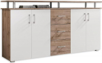 Lift Highboard riiulitega Wild Oak Look, valge, kaasaegne elutoa kapp sahtlitega ja palju hoiuruumi elutoa jaoks, 178 x 90 x 38 cm (B x K x S)