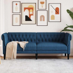 Chesterfield Diivan 3-Sitzer, Blau Stoff, Massivholzrahmen, Gepolstert, Bequem, f&uuml;r Wohnzimmer M&ouml;bel, Modernes Design