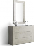 MOBILI FIVER, Iacopo Chest of Drawers with Glass Top, Grey Concrete, Made In Italy