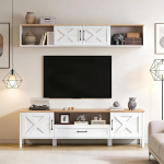 180 * 40 * 50cm TV Wohnwand-Set (Komplett-Set, 2-St), TV-St&auml;nder + H&auml;ngende Vitrine, Mediawand Set, TV Wohnzimmerm&ouml;bel-Set mit 4 Schr&auml;nke und 1 Schublade, TV bis 80', Wei&szlig;