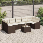 Garten Sofa Set mit Polstern 8-teiliges Rattan Sofa Set aus Poly-Rattan Outdoor Sofagarnitur mit Kissen f&uuml;r Terrasse und Balkon in Braun und Creme