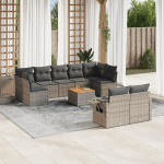 Modulares Gartensofa komplekt 10-TLG. Grau Poly Rattan mit Kissen und Ablage als Garten Sofagarnitur