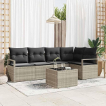 6-teiliges modulares Gartensofa-Set in Hellgrau aus Poly-Rattan mit Kissen als Outdoor Ecksofa Garnitur f&uuml;r die Terrasse