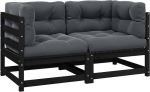 Massivholz Garten-Ecksofa aus Kiefer mit grauen Kissen modular kombinierbare Eckgarnitur f&uuml;r den Garten Outdoor-Ecksofa
