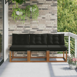 Gartenm&ouml;bel Mittelsofa aus Akazienholz mit Outdoor-Textilene Bezug f&uuml;r Terrasse und Balkon - 3 St&uuml;ck Outdoor-Fu&szlig;hocker aus Akazie und Textilene, Gartenhocker aus Akazienholz