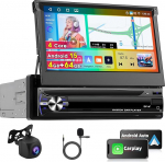 1 DIN autoraadio koos iOS Carplay Android autoga toetab DAB raadio DSP OBD2, 4 + 64G 7-tolline IPS puuteekraaniga autoraadio Bluetooth 5.0, EQ, GPS + AHD tagurduskaamera ja mikrofoniga