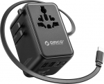 ORICO 70W GaN reisiadapter koos pikendatava kaabliga, 7-in-1 reisipistik, 3USB-C 2USB-A 2AC, 2 kaitsmeid, rahvusvaheline adapter Euroopale, &Uuml;hendkuningriigile, USA-le, Aasiale - UAX (must)