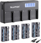 Blumax 4 x aku NP-F550 / NP-F570-3500 mAh LG patareid + LCD 4-kanaliline kiirlaadija, mis &uuml;hildub Sony NP-F530 NP-F960 v&auml;lgulampide videovalgustite v&auml;lismonitoridega.