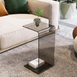 C-f&ouml;rmiger Acryl Beistelltisch transparent - Sofa Beistelltisch als Snacktisch auf Rollen, klein & platzsparend, feststellbare Rollen f&uuml;r Wohnzimmer, Schlafzimmer, B&uuml;ro