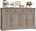 FirFurd Sideboard k&ouml;&ouml;gikapp t&ouml;&ouml;tasapinnaga buffetkapp Sideboard k&ouml;&ouml;gi jaoks elutuba kapp 3 sahtli ja 4 uksega k&ouml;&ouml;gibuffet reguleeritava riiuliga 134 x 87 x 40 cm (Barun)