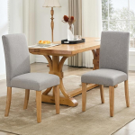 Set mit 2 modernen Esszimmerst&uuml;hlen aus Leinen - ergonoomiliselt ehitatud seljatugi, dekoratiivsed n&ouml;&ouml;bid, Beine aus Massivholz, kandev&otilde;ime 120 kg - Komfort f&uuml;r Esszimmer, K&uuml;che, Wohnzimmer,