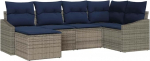 vidaXL Diivan Set mit Kissen 6 pcs Grau und Marineblau Poly-Rattan, Modular Sofa-Set f&uuml;r Garten und Terrasse, rechteckig, robust, leicht, UV-best&auml;ndig, mit Stauraum