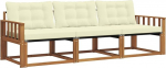 Outdoor Sofa Set aus Akazienholz, 3-teilige Lounge-Garnitur f&uuml;r Garten und Terrasse, modulares Gartensofa mit bequemen Sitzkissen, Natur und Creme, 249,5 x 83 x 73 cm.
