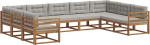 Outdoor-Sofa-Set 9-teilig, Modulare Loungegruppe aus massivem Akazienholz, Ecksofa f&uuml;r Garten und Terrasse mit hellgrauen Polstern, Sitzgruppe f&uuml;r Au&szlig;enbereich, 404 x 245,5 x 73 cm