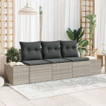 Modulares Gartensofa-Set mit Stauraum 3-teilig in Hellgrau aus Poly-Rattan f&uuml;r die Terrasse als Outdoor-Sofa-Set