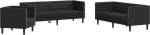 3-TLG. Chesterfield Diivan Set Schwarz Kunstleder mit Knopftuft, dick gepolsterten Sitzfl&auml;chen und stabilen Beinen - Bequeme Couch Garnitur f&uuml;r Wohnzimmer