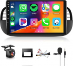 8 Core 4 + 64G: Hodozzy Carplay autoraadio Fiat 500 2007-2015, 9-tolline puuteekraaniga Androidi autoraadio Android Car/WiFi/GPS/RDS/FM/Bluetooth/USB + tagurduskaamera