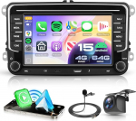 VECHTEL 4G + 64G Android 15 autoraadio VW Golf 5 6 Passat Jetta Caddy EOS T5 Tiguan Touran CC Polo, 7-tolline HD puuteekraan koos juhtmevaba Carplay Android Auto GPS Wi-Fi USB Type C Bluetooth FM RDS kaamera