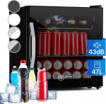 Klarstein Mini Fridge with Glass Door, for Room, Drinks Refrigerator, Adjustable Shelves, Small, 47 Litres, Indoor/Outdoor, Quiet