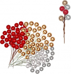 Pakend 100 kunstlikust j&otilde;ulumarjast, Gold Silver Red Holly Berries Mini Christmas Berry Kunstlik Holly j&otilde;ulukingi kaunistamiseks Wreath Making Accessories, Christmas Tree Decoration