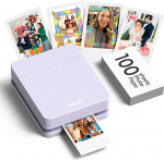 Nelko PP01 kaasaskantav fotoprinter 100 lehe ja tindikassetiga, kohene kleepuv tagaprint iOS/Android, taskuformaadis koos redigeerimisrakendusega, lilla v&auml;rviga