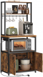 VASAGLE KKS058K02 K&ouml;&ouml;giriiul pistikupesadega, k&ouml;&ouml;gikapp, 90 cm k&otilde;rge t&ouml;&ouml;laud, seisev riiul 8 konksuga, 40 x 60 x 170 cm, Vintage Brown/Tintamustvalge