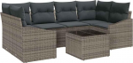Rantry 7-teiliges Garten Sofa Set mit Kissen Grau Poly Rattan Gartenlounge Model3346619