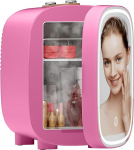 DF01A Mini Cosmetic Fridge, 4L Mini Fridge with 3-Level LED Mirror, Low Noise, Small Skin Care Fridge with Cooling and Heating Function, Portable Design for Bedroom, Office and Car