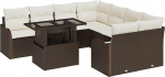9-teiliges Garten Sofa Set mit Kissen Braun Poly Rattan, 2-Sitzer Garten Sofa mit Stauraum & Kissen Braun Poly Rattan Gartenlounge Model3357171