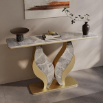 Moodne konsoollaud - kitsas esiku ja sissep&auml;&auml;su laud, dekoratiivne diivanilaud elutuppa ja fuajeesse, stiilne kuldne viimistlus, 100cm pikkune