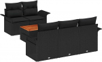 Rantry 6-teiliges Garten Sofa Set mit Kissen Schwarz Poly Rattan Akazie, 2-Sitzer Garten Sofa mit Stauraum & Kissen Schwarz Poly Rattan Gartenlounge Model3355937