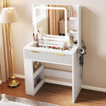 YITAHOME riietuslaud reguleeritava LED-valgustuse ja pistikupesadega, l&auml;bipaistva klaaspinnaga meigilaud, garderoobilaud magamistuppa, 1 sahtli ja 4 kambriga, valge