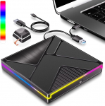 JBonest RGB v&auml;line CD DVD draiver USB 3.0 Type C, v&auml;line kaasaskantav CD/DVD +/- RW Burner CD m&auml;ngija Writer, kiire andmeedastus s&uuml;learvutile, lauaarvutile, MacBookile, Win11/10/8/7/XP, Linux, Mac OS, Vista