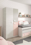 Dmora - Manchester Wardrobe 3 Doors Wardrobe for Bedroom Wardrobe with 3 Shelves and Clothes Rail 90 x 52 x 200 cm Grey and Pink