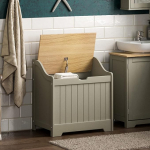 Bath Vida Priano Bathroom Laundry Cabinet Storage Cabinet Chest Waste Bin Wood Basket Unit Grey