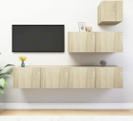 Homgoday TV Set 4 Pieces Sonoma Oak Chipboard TV Cabinet TV Cabinet Coffee Table Living Room Table TV Bracket for Industrial Living Room