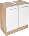 Pelipal Quickset 380 Vanity Unit in White Gloss / Sanremo Oak Terracotta, 60 cm Wide, Sink Cabinet without Sink with 2 Doors