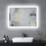AI-LIGHTING Bathroom Mirror with Lighting 50 x 70 cm Bathroom Mirror with Light and Bluetooth Speaker / 3 Light Colours / Anti-Fog Illuminated Bathroom Mirror with Memory Function for Bathroom