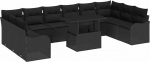 11 Teiliges Garten Diivan Set mit Kissen Schwarz Poly Rattan, 2-Sitzer Garten Sofa mit Kissen Schwarz Poly Rattan Gartenlounge Model3348539