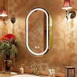 Janboe Gold kapselpeegelkapp valgusega, LED peegelkapp, USB-pistikupesa, sisevalgus, pulberv&auml;rvitud teras, pehme sulgemisega hingedega, 41 x 71 cm