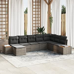 8-teiliges Garten Sofa-Set mit Kissen Grau Poly Rattan Akazie Gartenlounge Model3356814