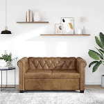 Gecheer Chesterfield Diivan 2-Sitzer Zweisitzer Loungesofa Stoffsofa Polstersofa Sitzm&ouml;bel Polsterm&ouml;bel Designsofa Wohnzimmersofa Kunstleder Braun