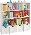 VEVOR Laste puidust raamaturiiul, 4 liikuva sahtliga m&auml;nguasjakapp, m&auml;nguasjade hoiukapp, m&auml;nguasjade riiul magamistuppa, lastetuppa, elutuppa, valge