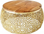 Riess Ambiente Filigree Design kohvilaud 75 cm kuldne akaatsiapuidust k&auml;sitsi valmistatud k&uuml;ljelaud elutoa kohvilauda