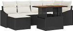 Rantry 7-teiliges Garten Sofa Set mit Kissen Schwarz Poly Rattan Gartenlounge Model3358595