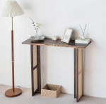 KLWQR Konsolentisch Schmal aus Massivem Walnussholz, Beistelltisch Schmal, Flurtisch mit T-F&ouml;rmigen Beinen und Rattan-Design f&uuml;r Wohnzimmer, Flur, Sofa und Kleine R&auml;ume