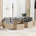 Rantry 6-teiliges Garten Sofa Set mit Kissen Beige Poly Rattan Gartenlounge Model3349006